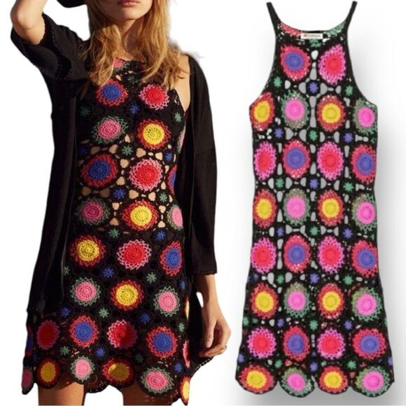 H&M + CHOACHELLA Women’s Rainbow Crochet Dress in the Size 6 in Multi Color - Picture 3 of 14